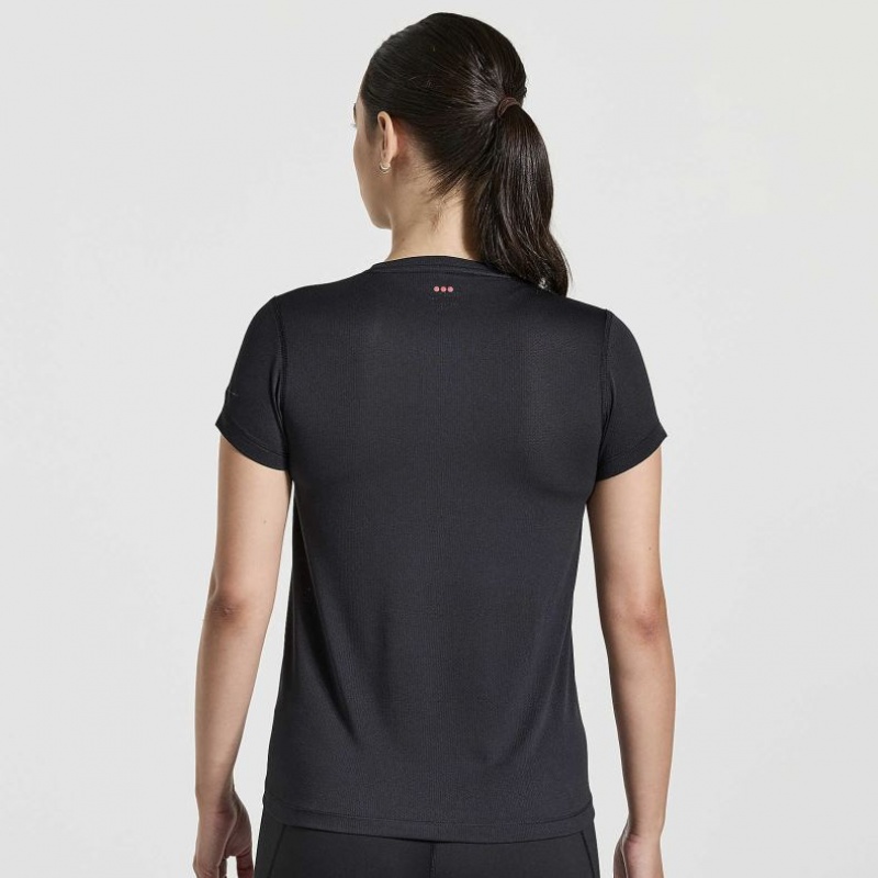 Saucony Stopwatch Graphic Kurzes Sleeve T-Shirt Damen Schwarz | SCHWEIZ NGCTE