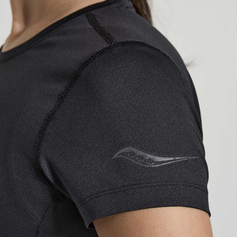 Saucony Stopwatch Graphic Kurzes Sleeve T-Shirt Damen Schwarz | SCHWEIZ NGCTE