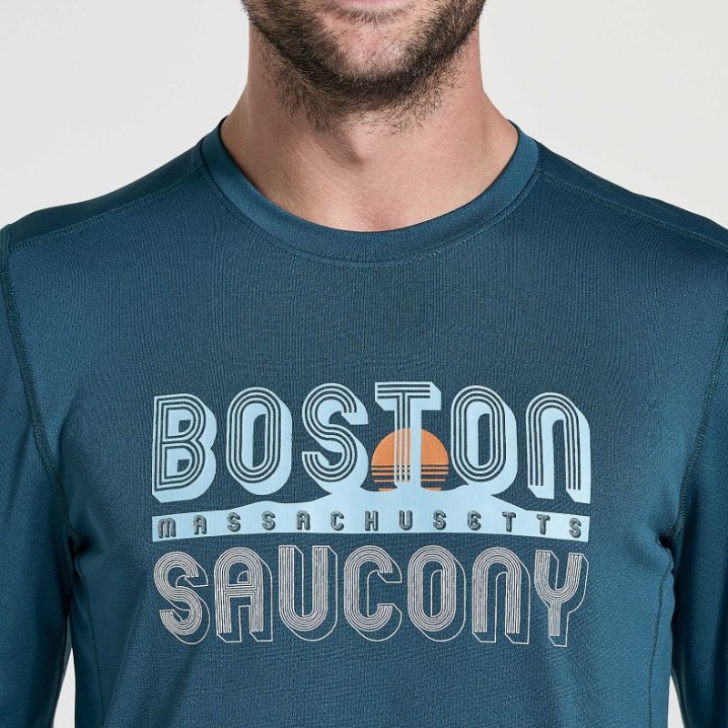 Saucony Stopwatch Graphic Long Sleeve T-Shirt Herren Blau | SCHWEIZ NCVGT